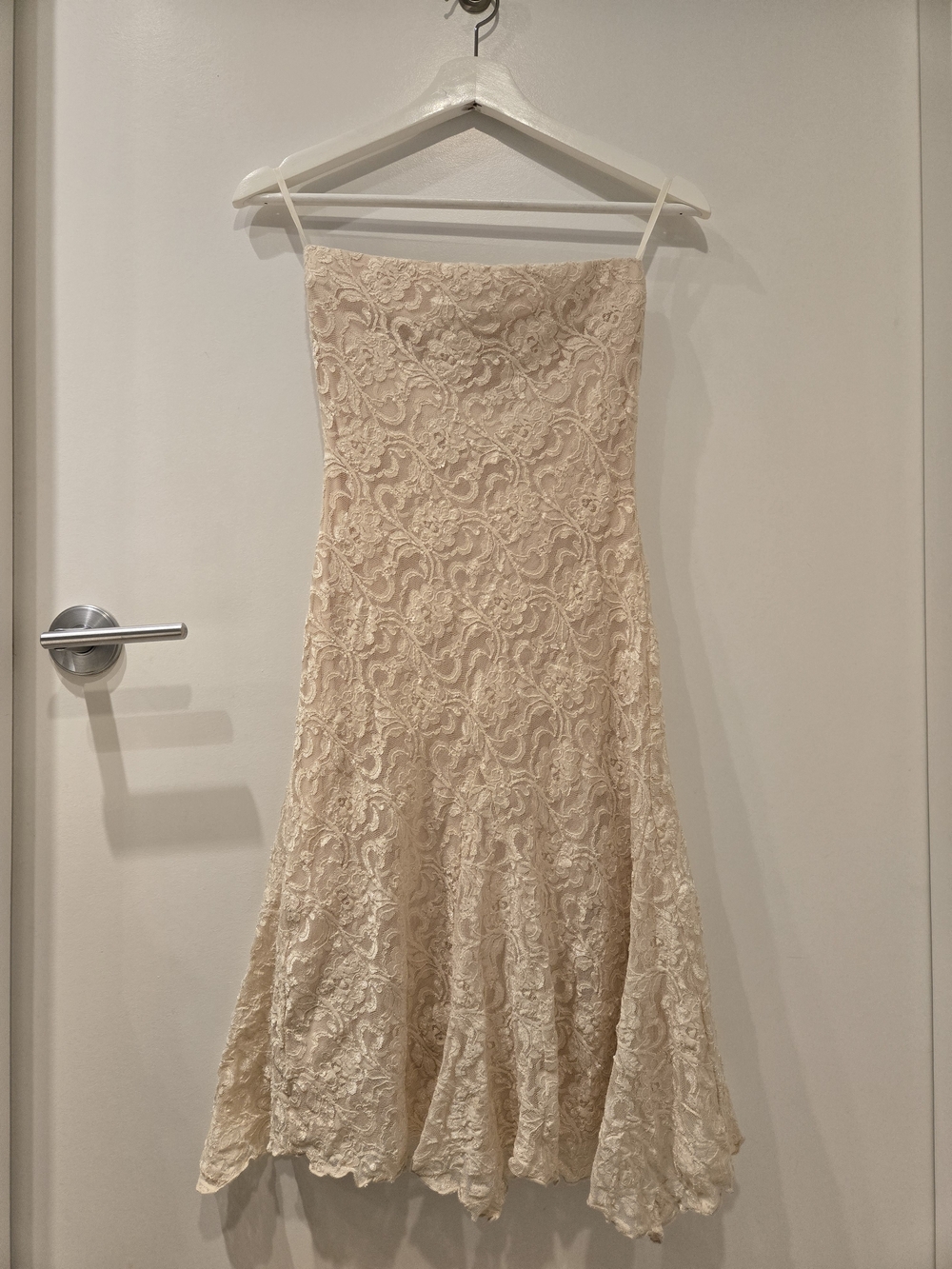 Strapless Lace Midi Dress in Cream